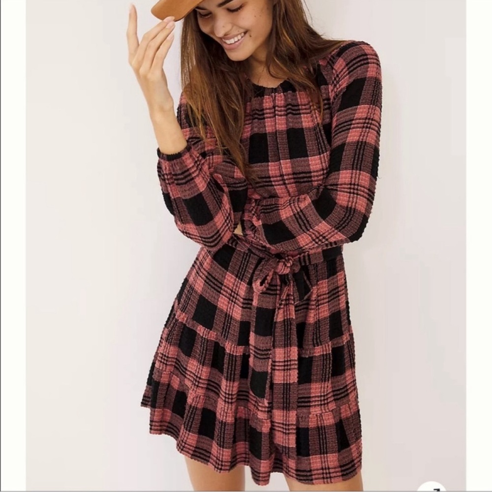 Cloth and Stone from Anthropologie Plaid Long Sleeve Daia Dress Size S